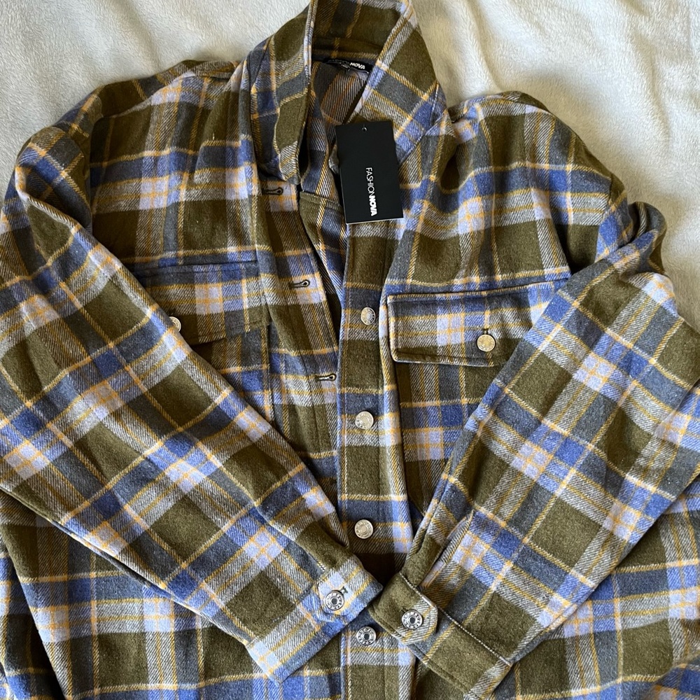 Forever 21 Oversized Blue/Green Flannel size 1X Brand New With Tags